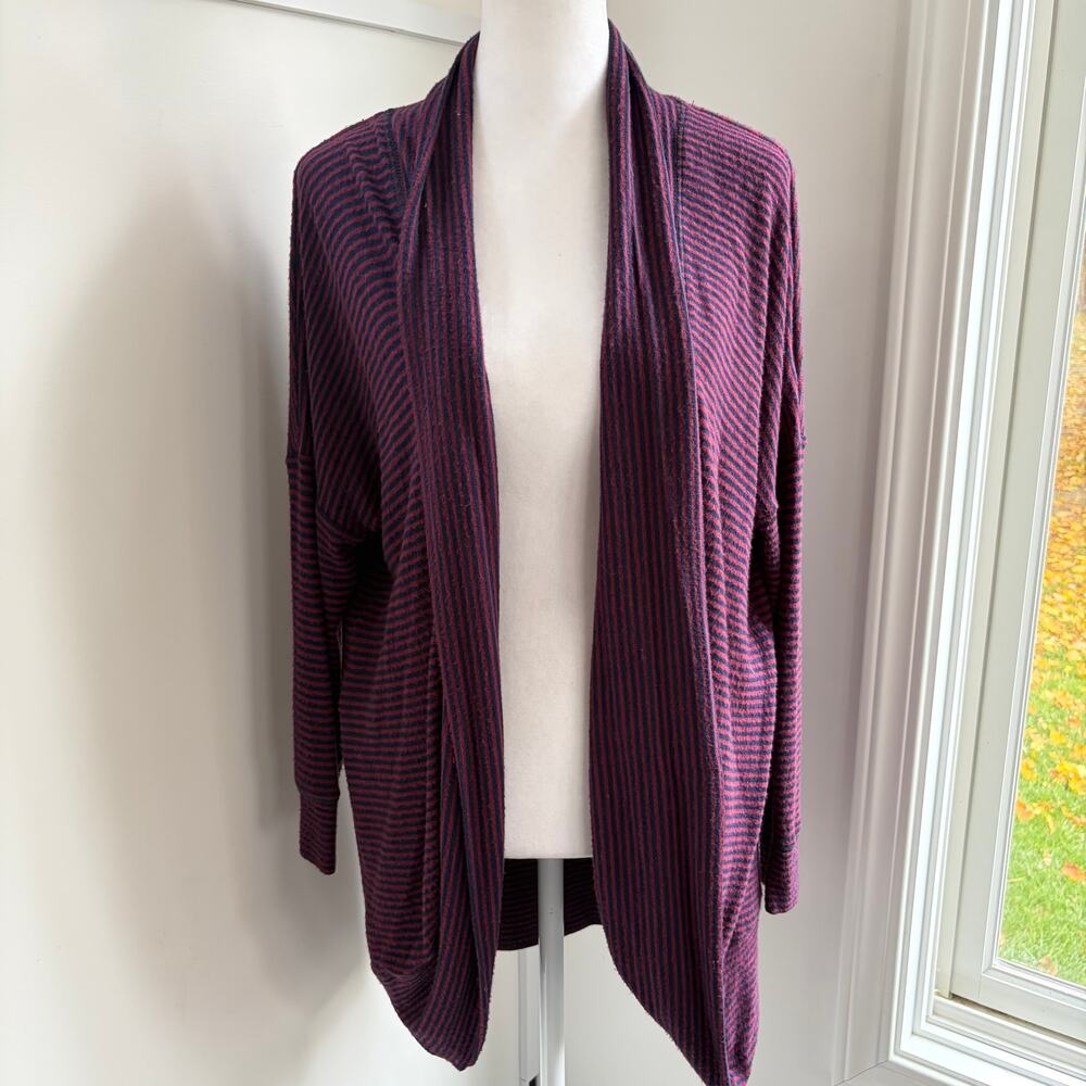 Sundry Striped Red Blue Open Front Sweater Cardigan Sz‎ 1 = Small USA Stretch